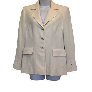 Kasper 8P Petite Cream 3 Button Silver Accent Work Office Blazer Jacket Seamed
